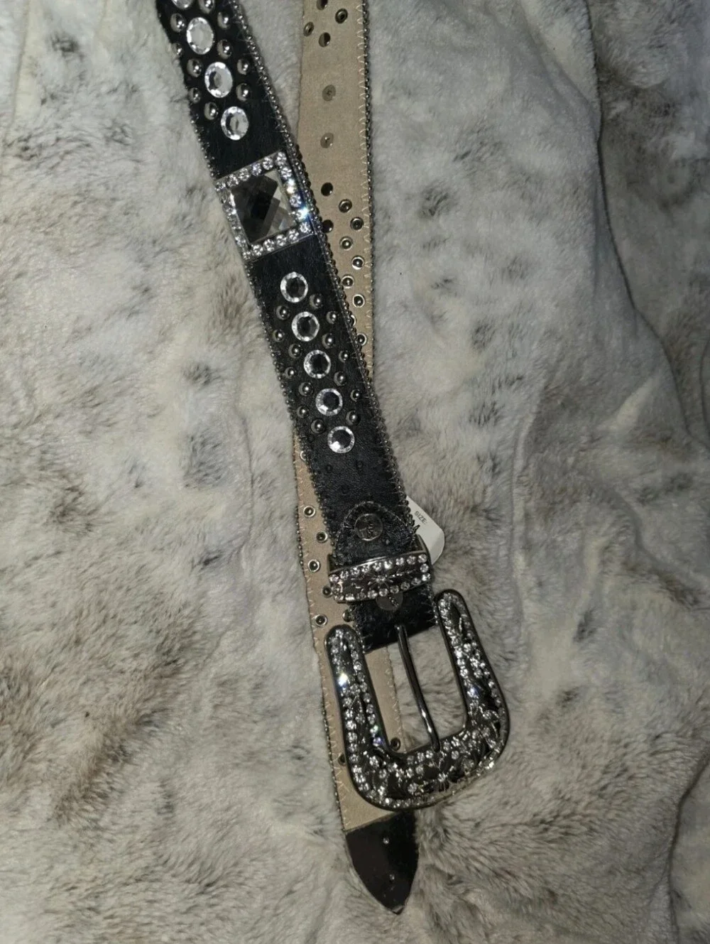 BHW Women's Black Leather Western Belt Crystals and Bling Accents Size M